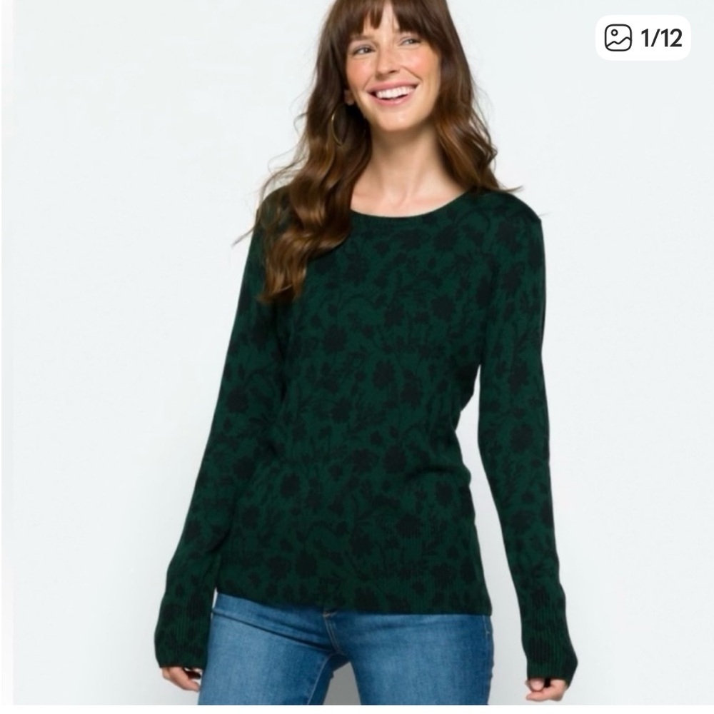Anthropologie Daniel Rainn Cashmere Blend Forest Green leaf print Sweater small